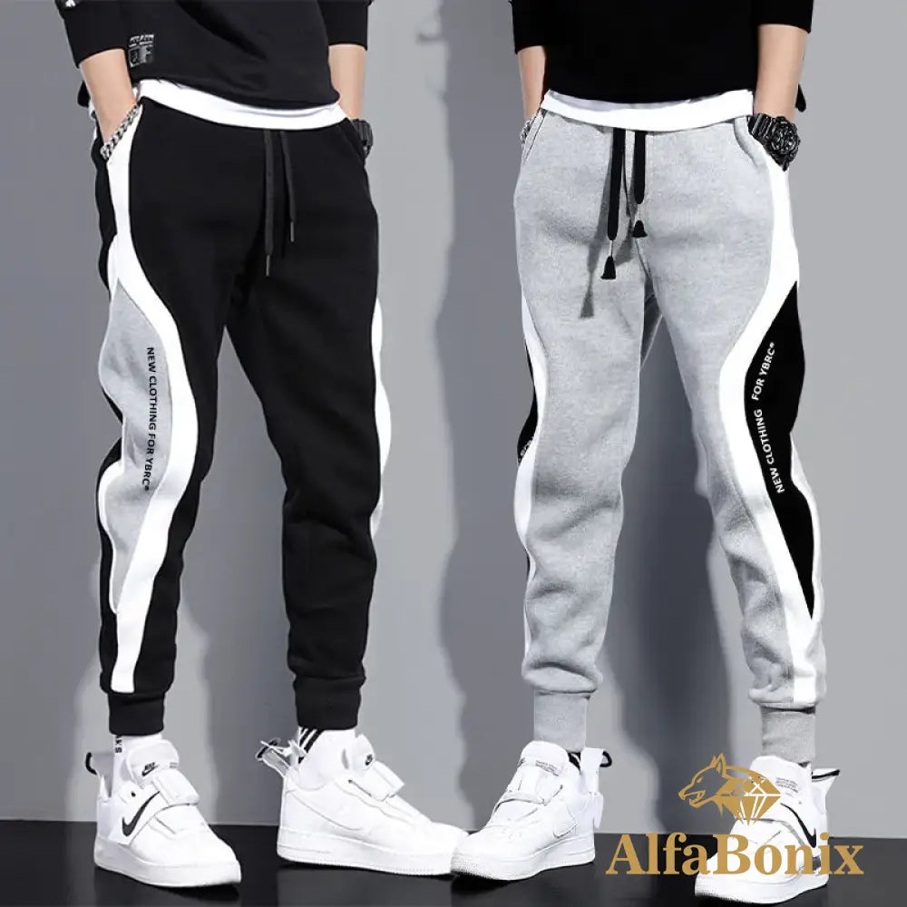Autumn Men’s Wide Loose Casual Pants Mens Patchwork Nine - Point Sports Elastic Rope Breathable