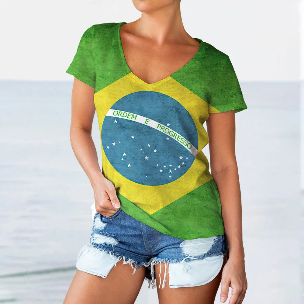 Camiseta Vibranza Brasil Feminina V-Neck | AlfaBonix