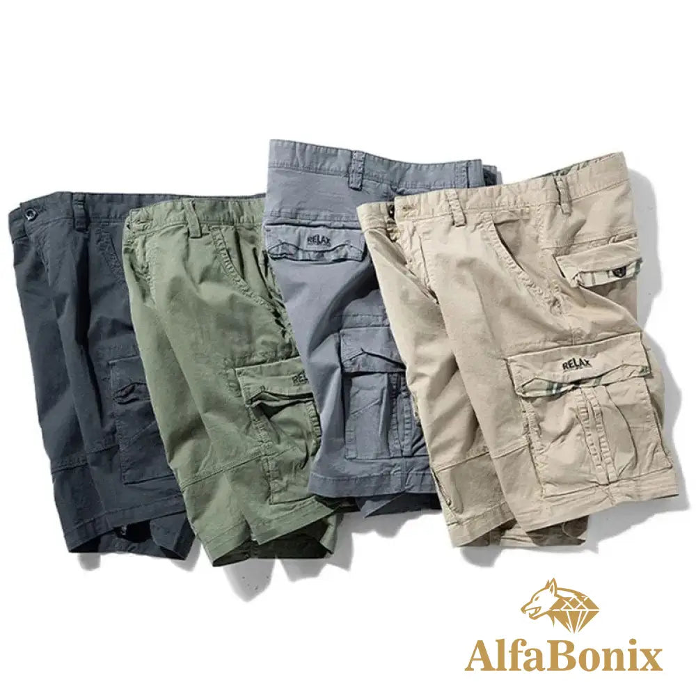 Summer Mens Multi Pockets Cotton Cargo Shorts Men Fashion Solid Quick Dry Outdoor Breathable