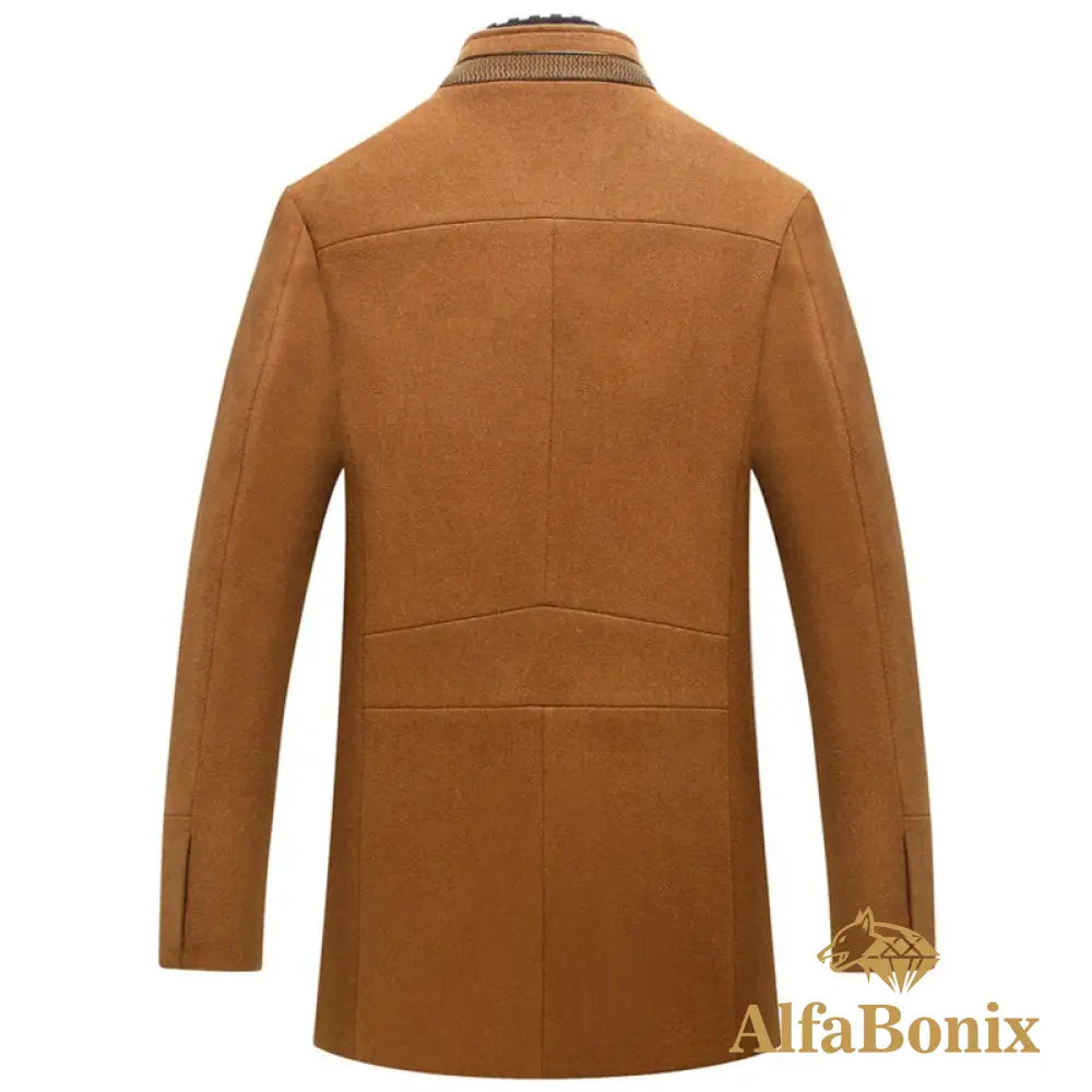 Winter Autumn Men&#39;S Wool Coats Casual Middle Long Scarf Collar Cotton-Padded Thick Warm Woolen