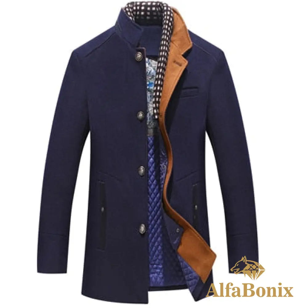 Winter Autumn Men&#39;S Wool Coats Casual Middle Long Scarf Collar Cotton-Padded Thick Warm Woolen