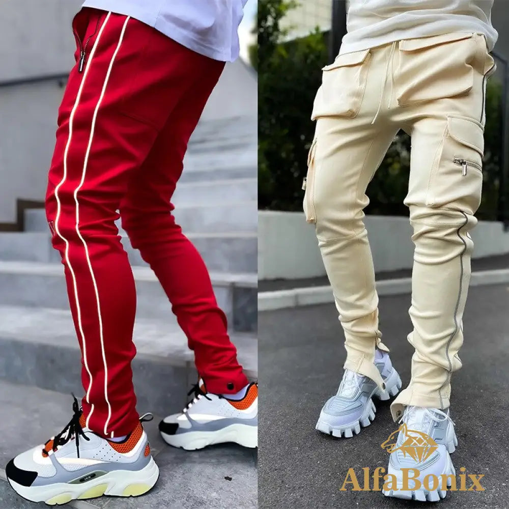 Spring And Autumn Workwear Pants Men&#39;S Fashion Brand Elastic Multi-Bag Reflective Straight