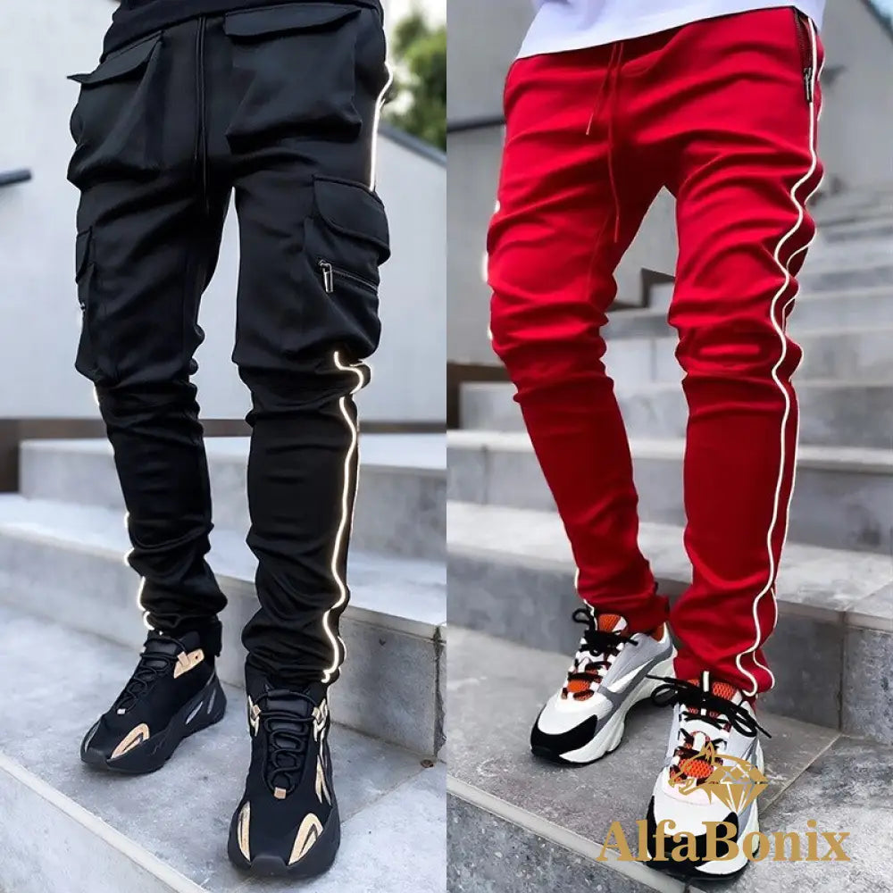 Spring And Autumn Workwear Pants Men&#39;S Fashion Brand Elastic Multi-Bag Reflective Straight