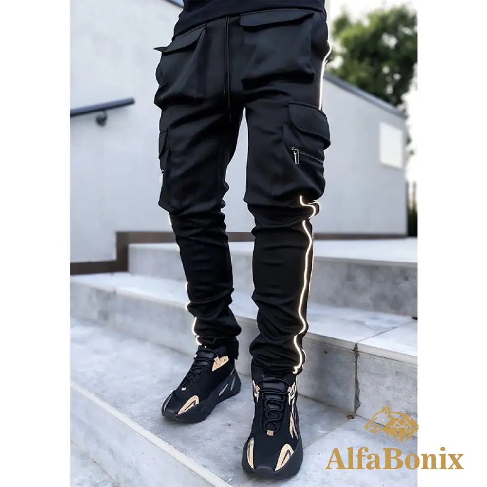 Spring And Autumn Workwear Pants Men&#39;S Fashion Brand Elastic Multi-Bag Reflective Straight