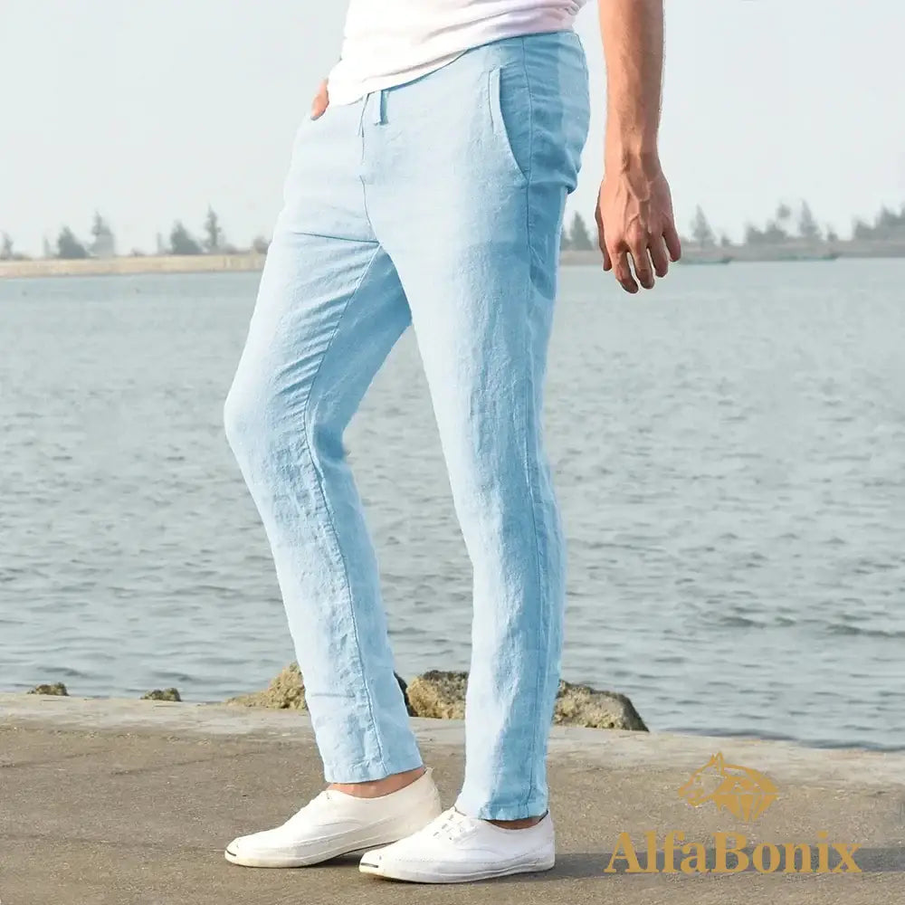 2023 Mens Cotton Linen Pants Male Autumn New Breathable Solid Color Trousers Fitness Streetwear