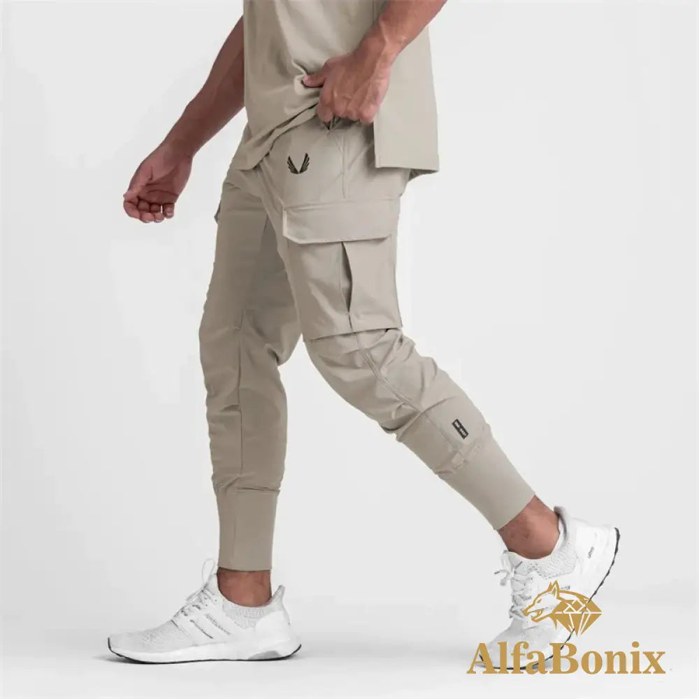 Pocket New Men’s Cargo Pants Summer Thin Slim Quick - Drying Elastic Leggings Running Training