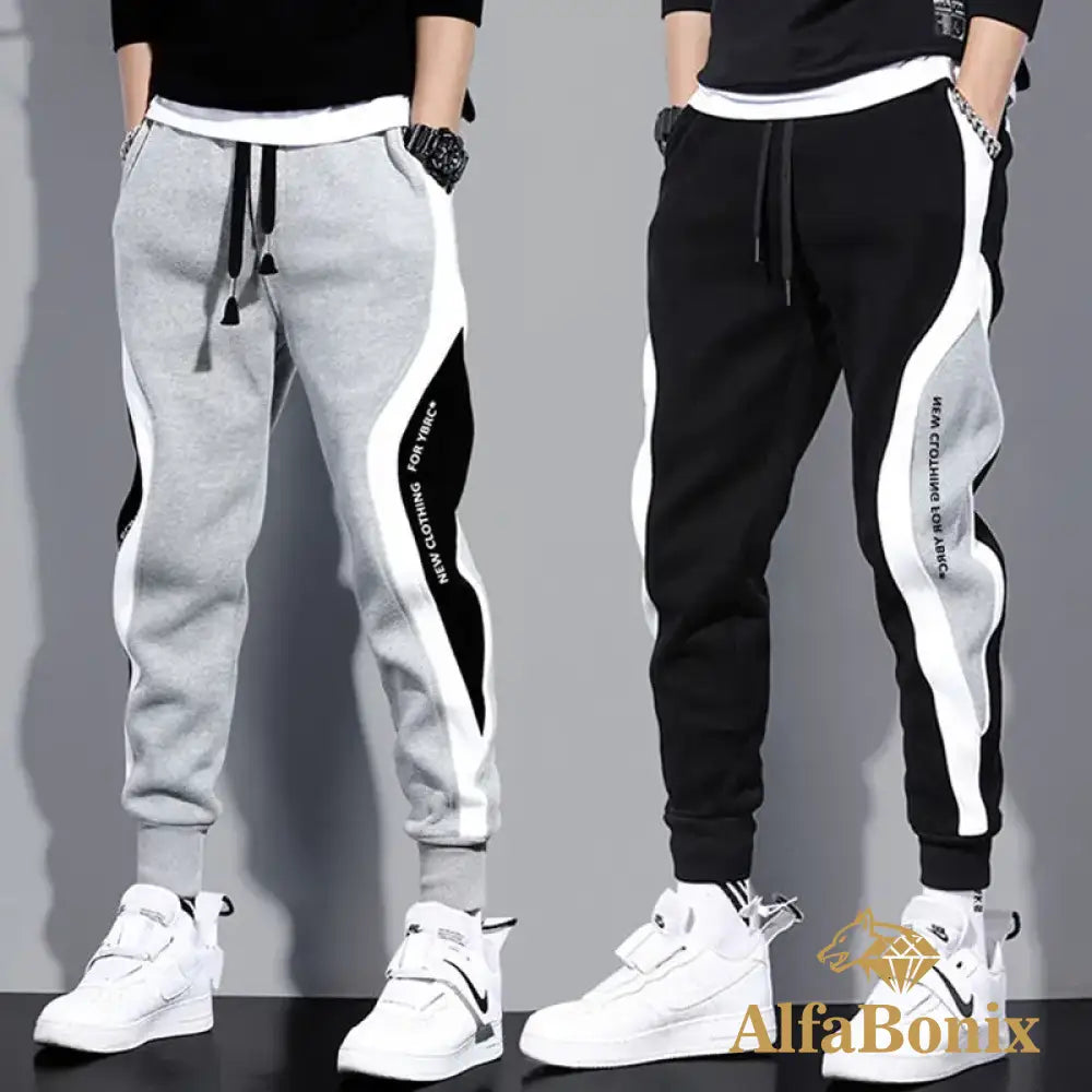 Autumn Men’s Wide Loose Casual Pants Mens Patchwork Nine - Point Sports Elastic Rope Breathable