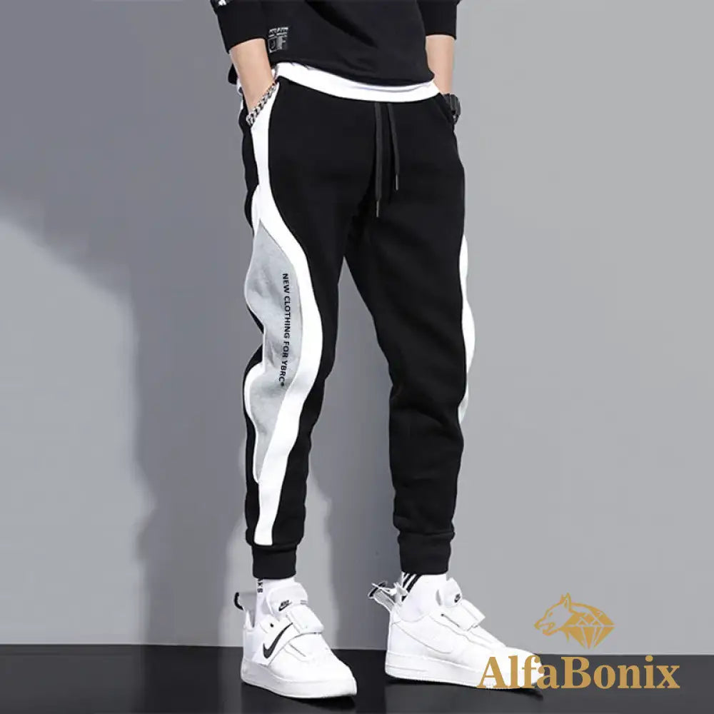 Autumn Men’s Wide Loose Casual Pants Mens Patchwork Nine - Point Sports Elastic Rope Breathable