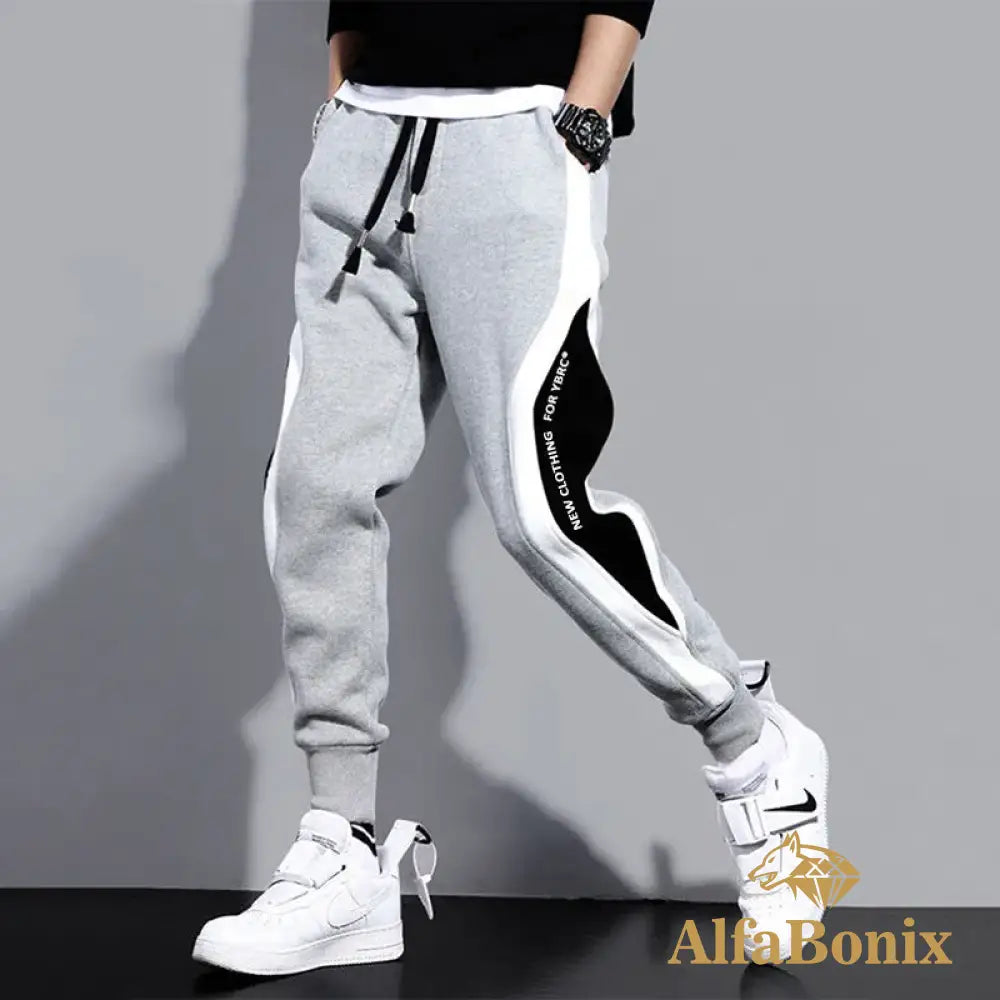 Autumn Men’s Wide Loose Casual Pants Mens Patchwork Nine - Point Sports Elastic Rope Breathable