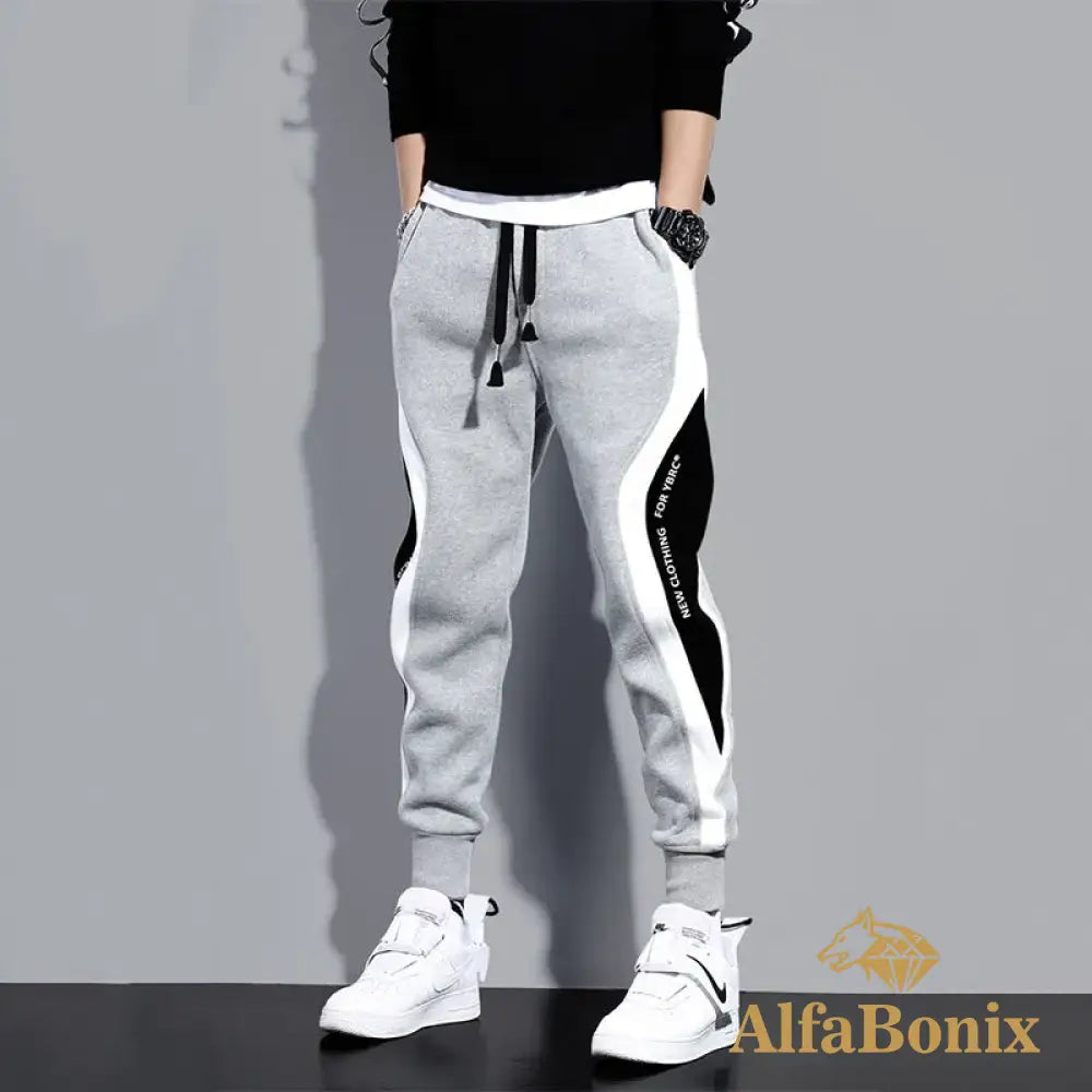 Autumn Men’s Wide Loose Casual Pants Mens Patchwork Nine - Point Sports Elastic Rope Breathable