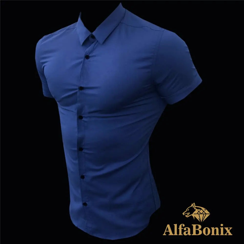Summer Fashion Short Sleeve Shirt Men Super Slim Fit Male Casual Social Business Dress Brand Fitness