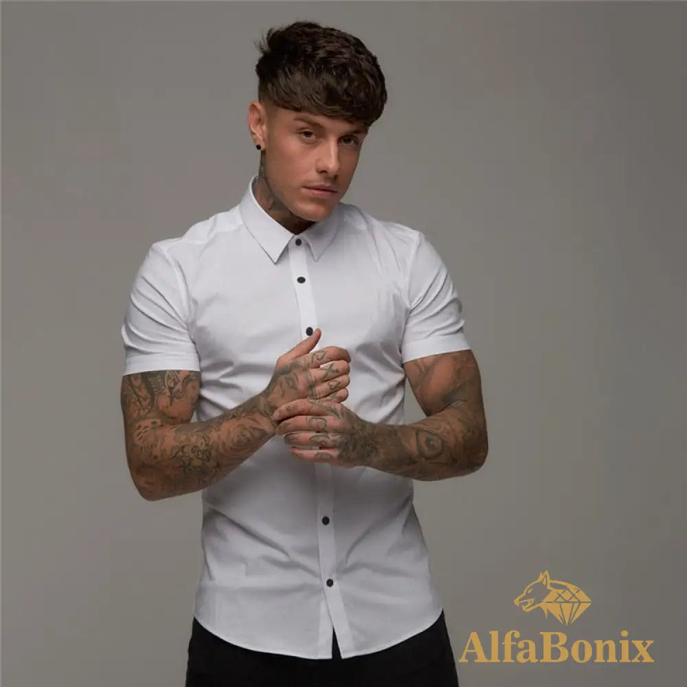 Summer Fashion Slim Fit Button Short Sleeve Shirts Men Casual Sportswear Dress Shirt Male Hipster