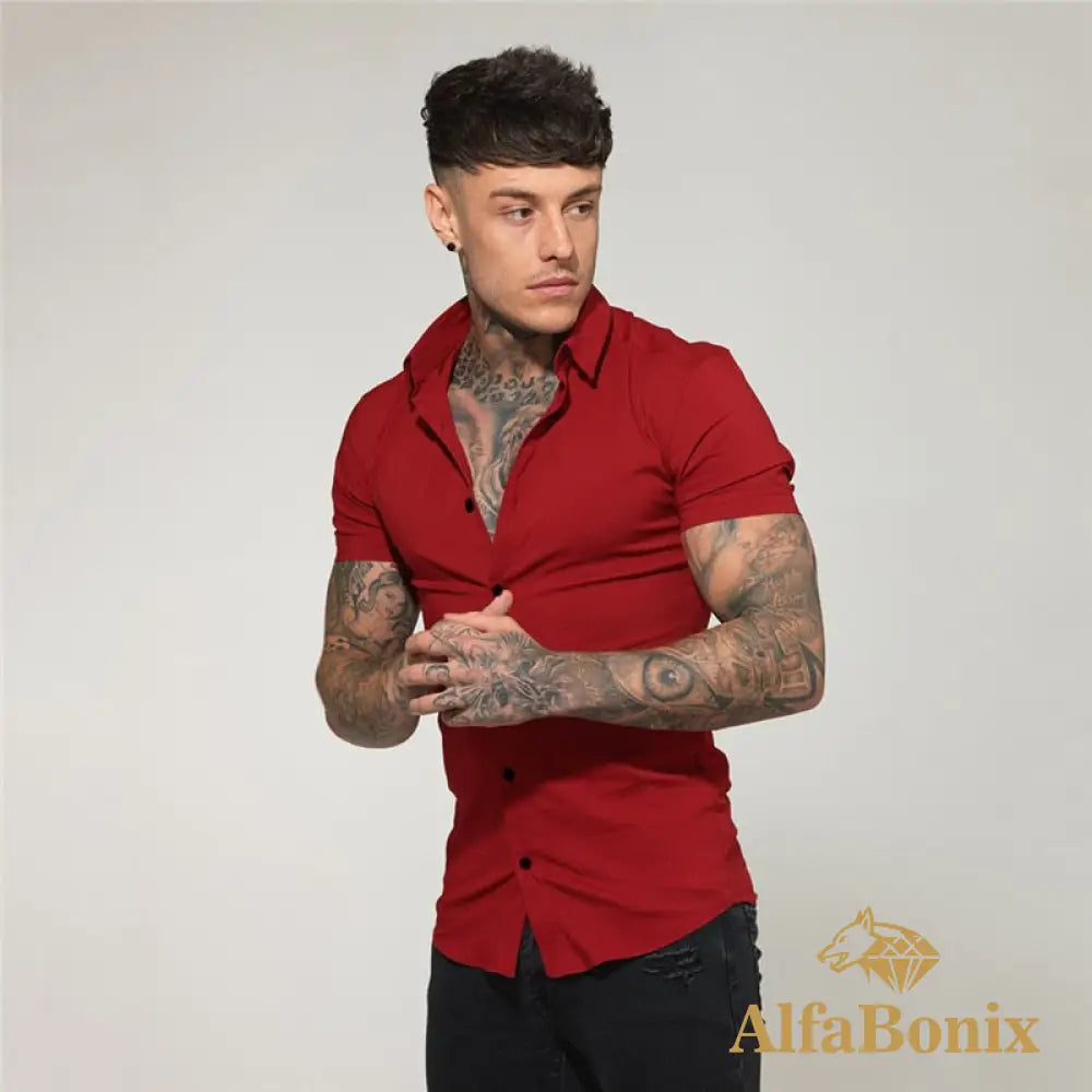 Summer Fashion Slim Fit Button Short Sleeve Shirts Men Casual Sportswear Dress Shirt Male Hipster