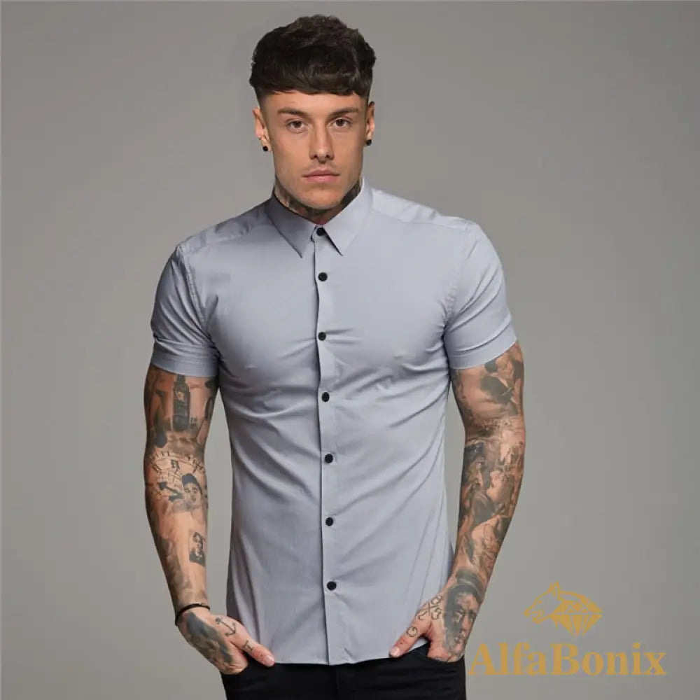 Summer Fashion Slim Fit Button Short Sleeve Shirts Men Casual Sportswear Dress Shirt Male Hipster