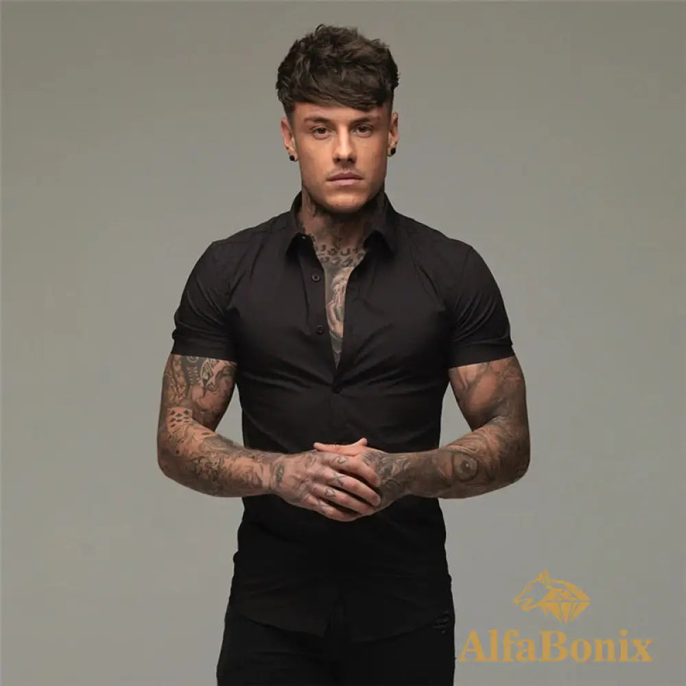 Summer Fashion Slim Fit Button Short Sleeve Shirts Men Casual Sportswear Dress Shirt Male Hipster