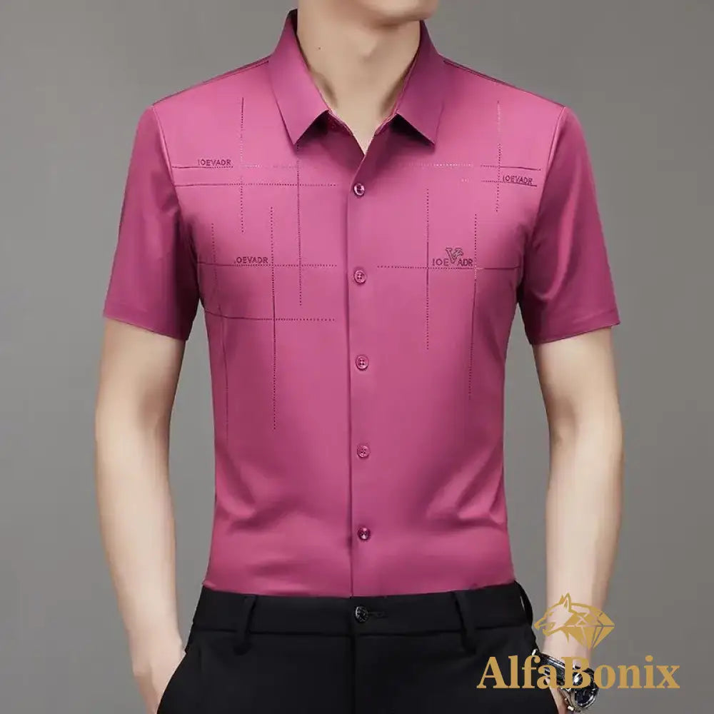 Mens Shirt Ice Silk Business Casual 2023 Summer New Short Sleeve Scarless