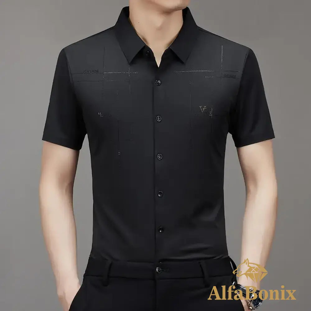 Mens Shirt Ice Silk Business Casual 2023 Summer New Short Sleeve Scarless