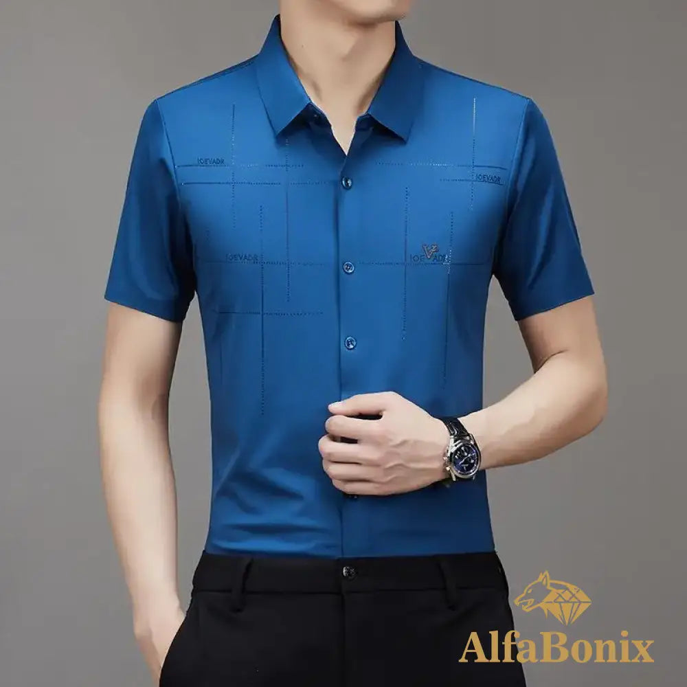 Mens Shirt Ice Silk Business Casual 2023 Summer New Short Sleeve Scarless