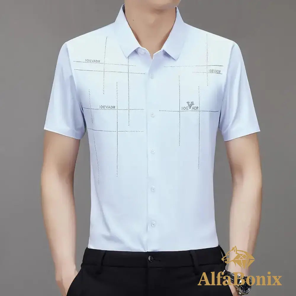 Mens Shirt Ice Silk Business Casual 2023 Summer New Short Sleeve Scarless