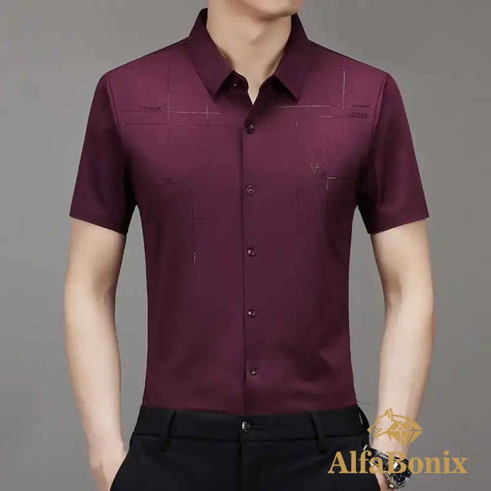 Mens Shirt Ice Silk Business Casual 2023 Summer New Short Sleeve Scarless
