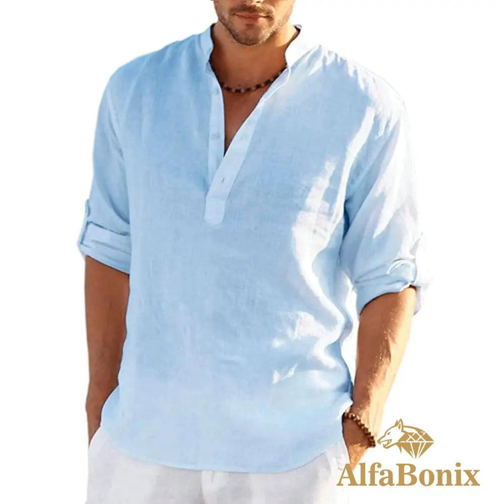 Camisa Alfabonix De Linho Biggan Azul Claro / P