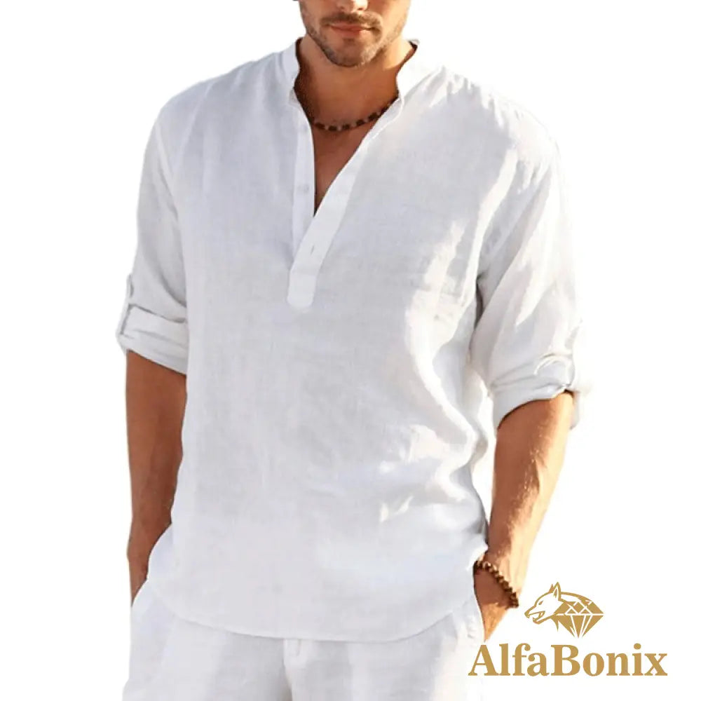 Camisa Alfabonix De Linho Biggan Branco / P