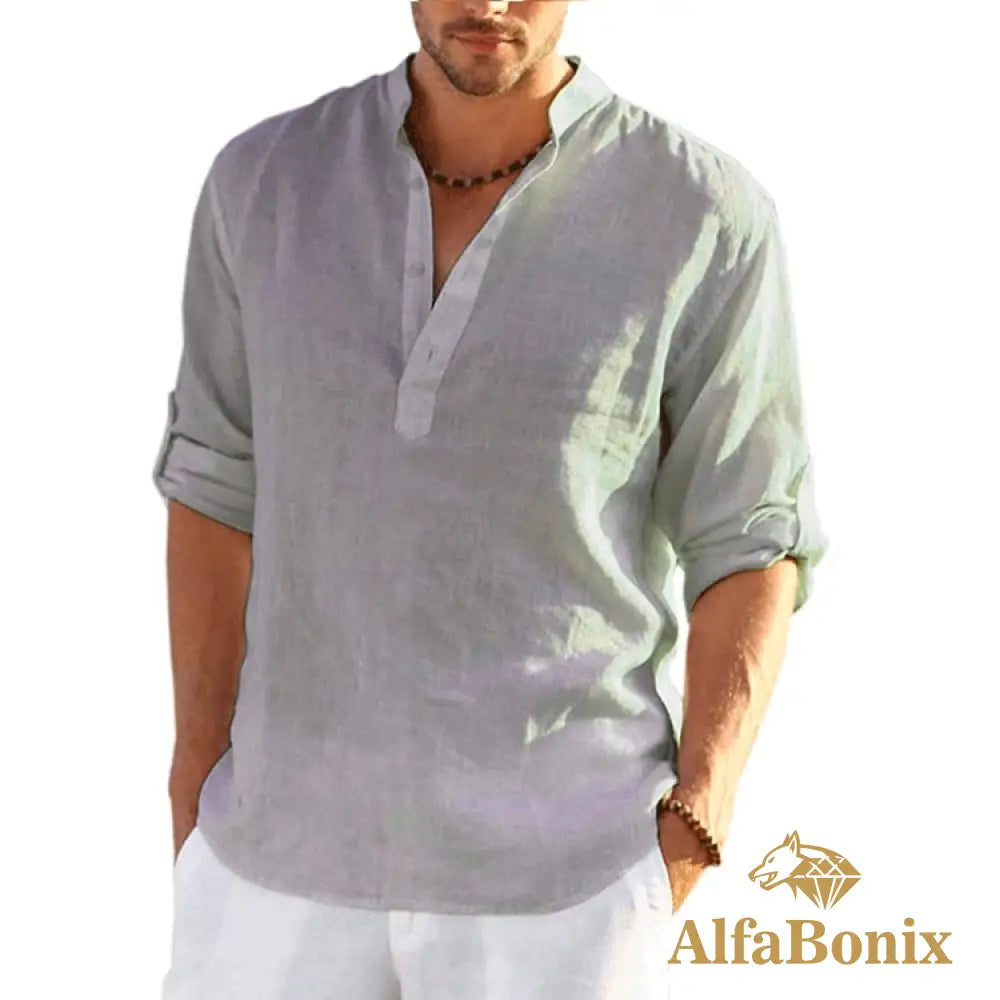 Camisa Alfabonix De Linho Biggan Cinza / P