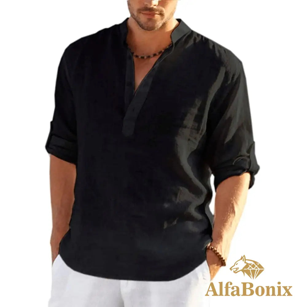 Camisa Alfabonix De Linho Biggan Preto / P