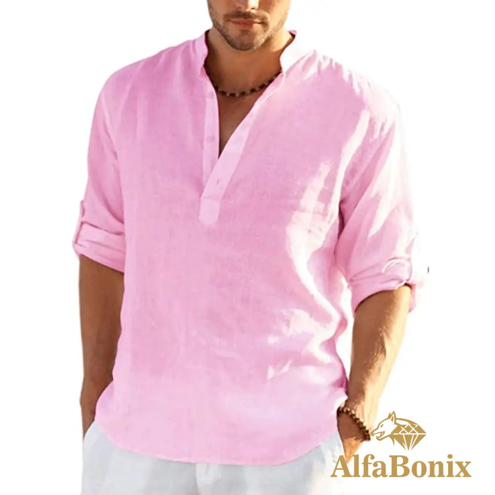 Camisa Alfabonix De Linho Biggan Rosa / P