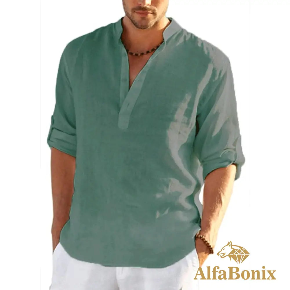 Camisa Alfabonix De Linho Biggan Verde Escuro / P