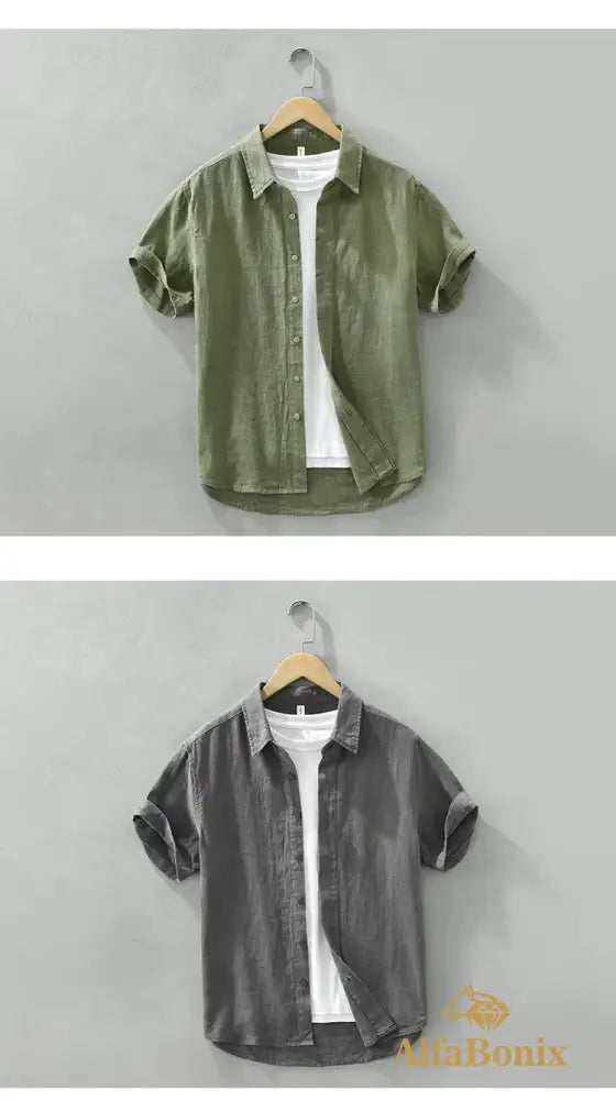 Summer New Linen Cotton Casual Shirt for Men Clothing Vintage Short Sleeve Streetwear C2759