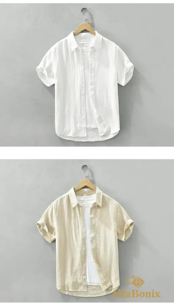 Summer New Linen Cotton Casual Shirt for Men Clothing Vintage Short Sleeve Streetwear C2759