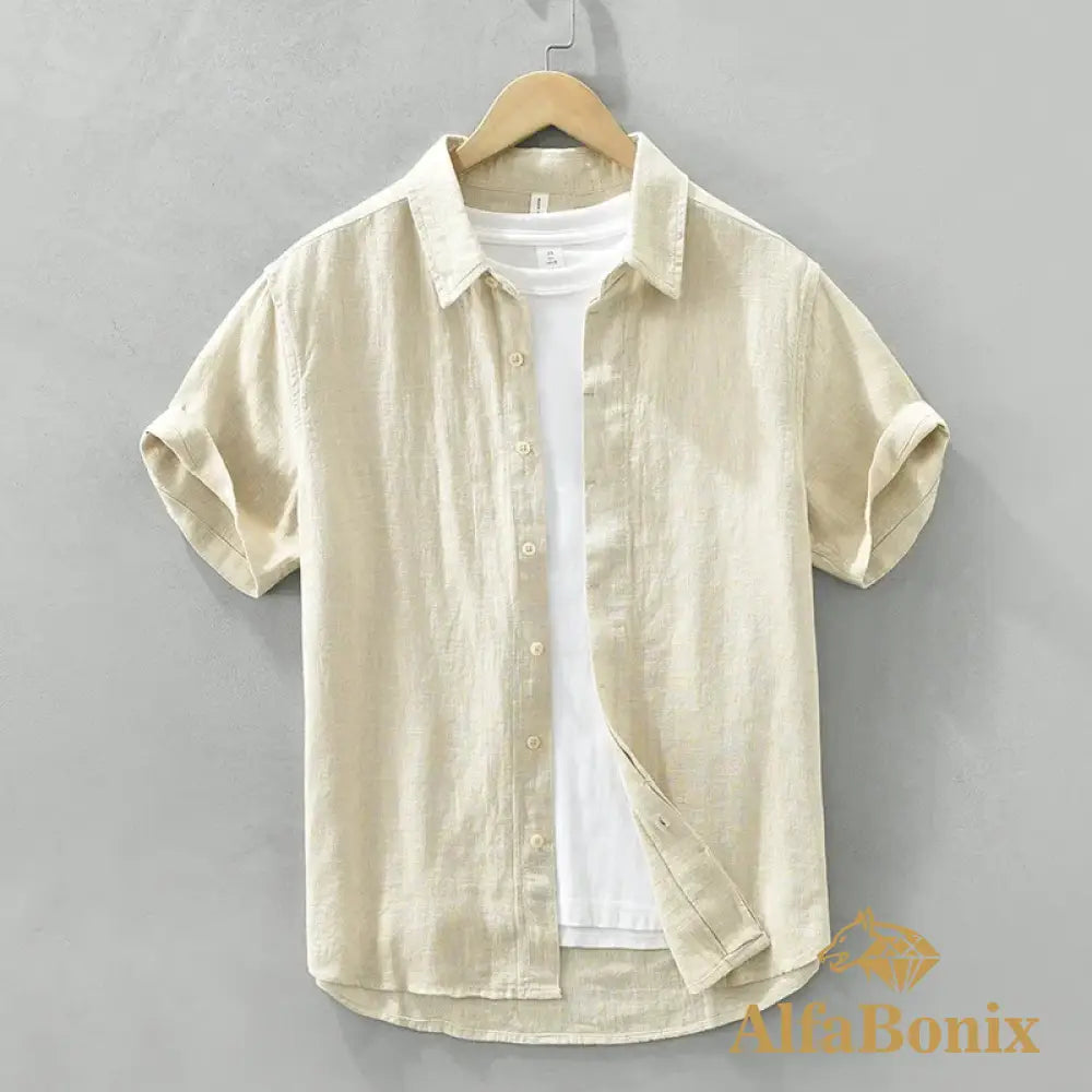 Summer New Linen Cotton Casual Shirt for Men Clothing Vintage Short Sleeve Streetwear C2759 Apricot / L (Asian Size)