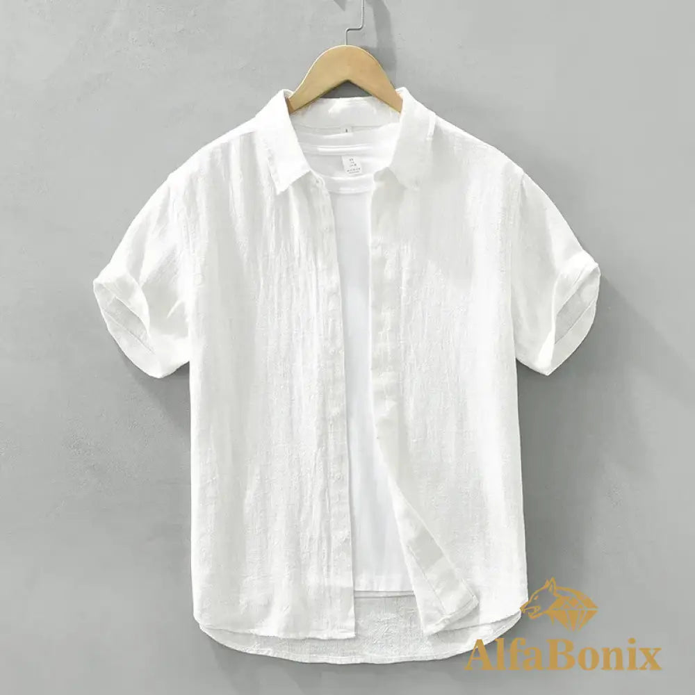 Summer New Linen Cotton Casual Shirt for Men Clothing Vintage Short Sleeve Streetwear C2759 WHITE / XL (Asian Size)