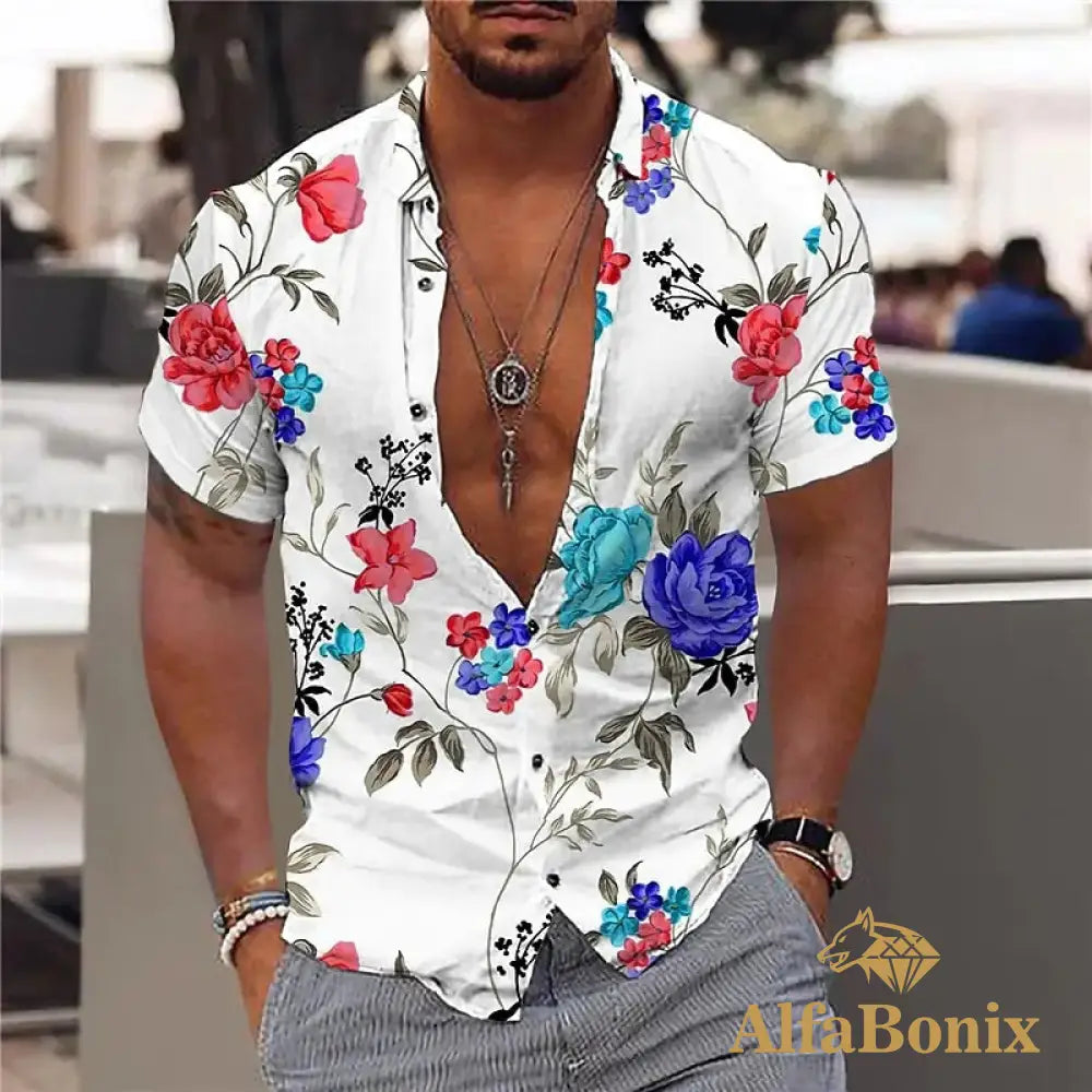 Camisa Alfabonix Hawaiian Branco Florido 1 / P