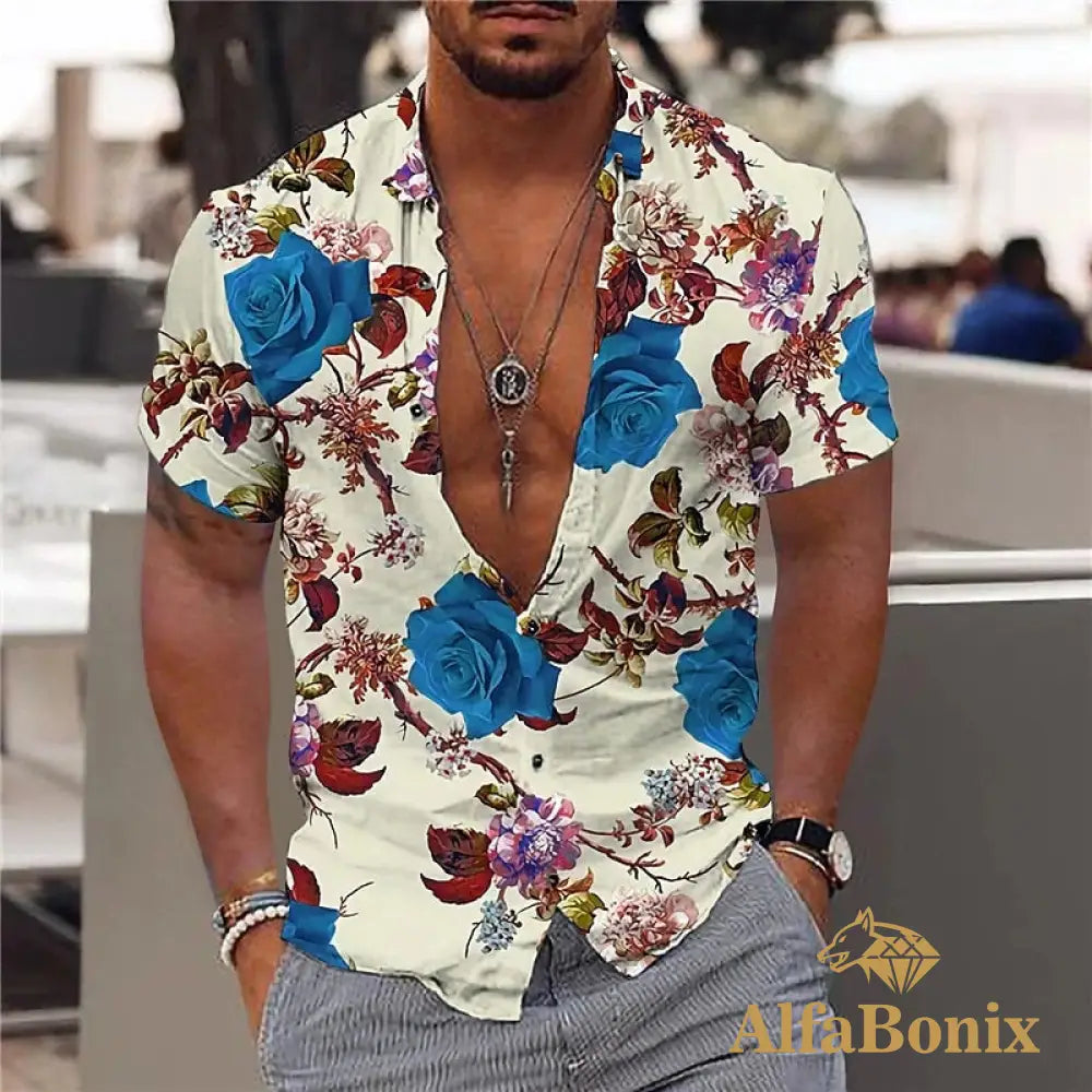 Camisa Alfabonix Hawaiian Branco Florido 2 / P