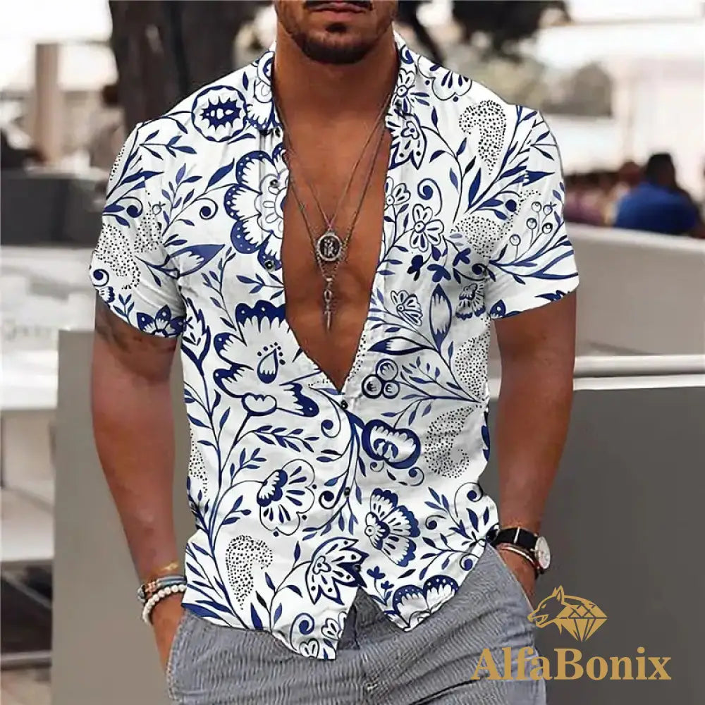 Camisa Alfabonix Hawaiian Branco Florido 3 / P