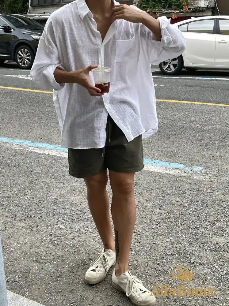 2024 Unisex Oversized Linen Shirt Coat Men’s Long Sleeve Casual Loose Fit Fashion Japanese Korean Style Sun Protection