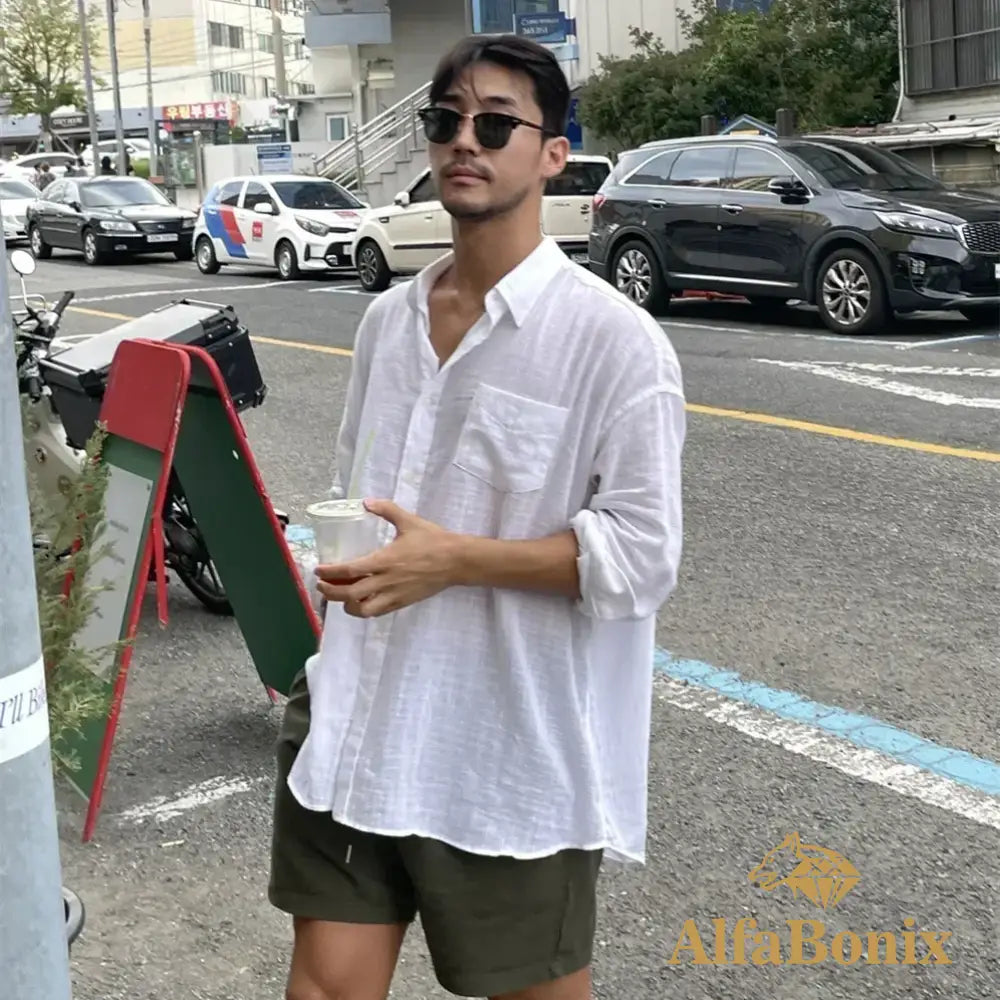 2024 Unisex Oversized Linen Shirt Coat Men’s Long Sleeve Casual Loose Fit Fashion Japanese Korean Style Sun Protection