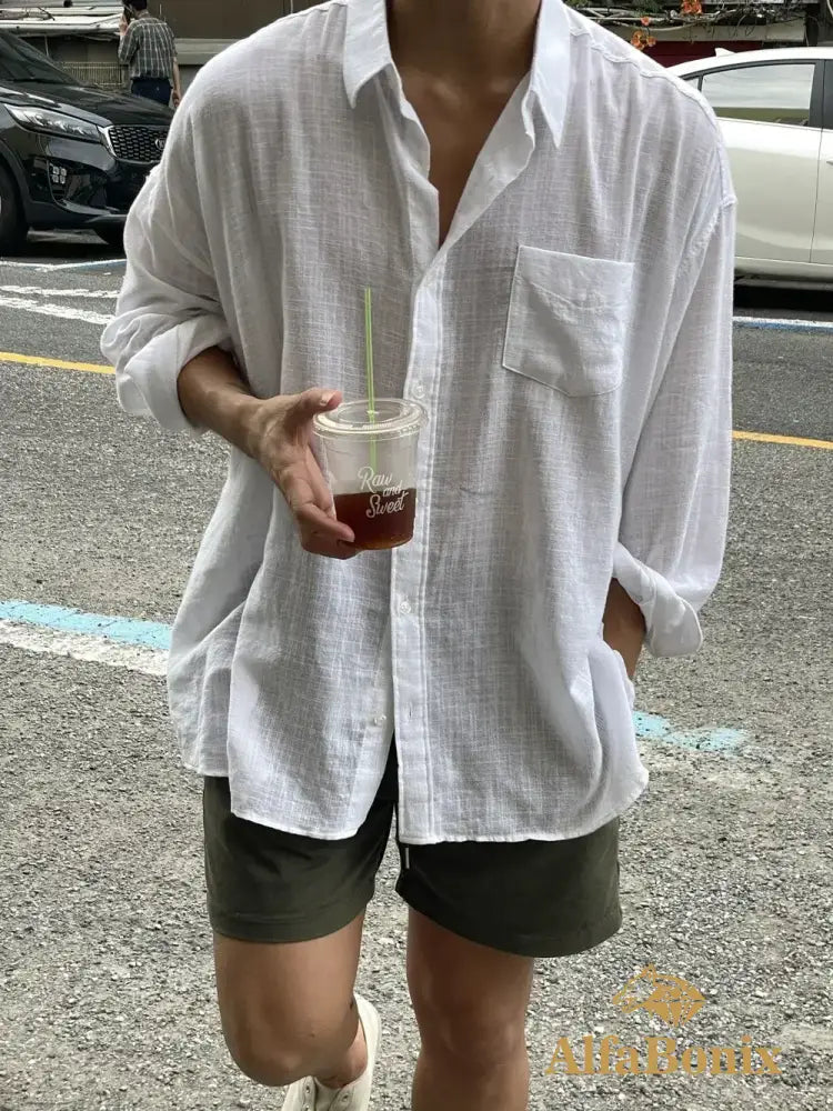 2024 Unisex Oversized Linen Shirt Coat Men’s Long Sleeve Casual Loose Fit Fashion Japanese Korean Style Sun Protection