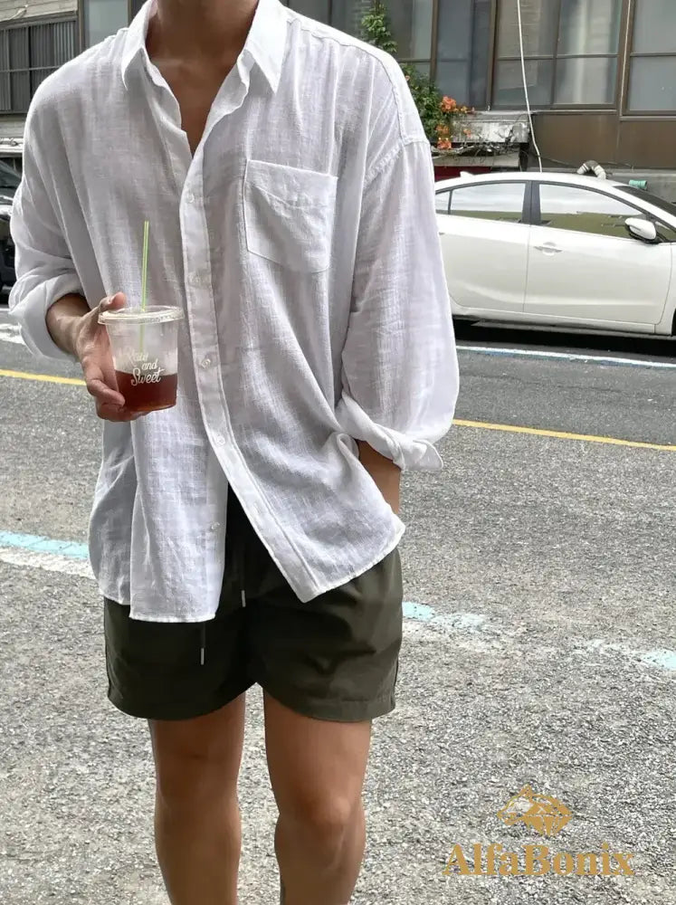 2024 Unisex Oversized Linen Shirt Coat Men’s Long Sleeve Casual Loose Fit Fashion Japanese Korean Style Sun Protection