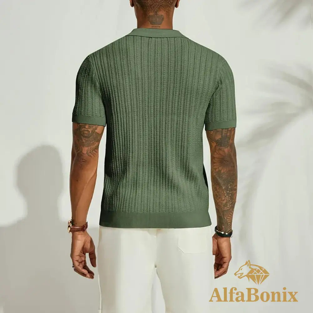 Vintage Knitting Shirts Men Beach Leisure Hollow Out Breathable Solid Color Shirt Mens Cardigan Buttoned Lapel Short