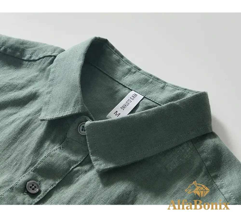 Summer New Casual Cargo Short Sleeve Shirts for Men Pure Linen Simple Slim Thin Men Clothing BL993
