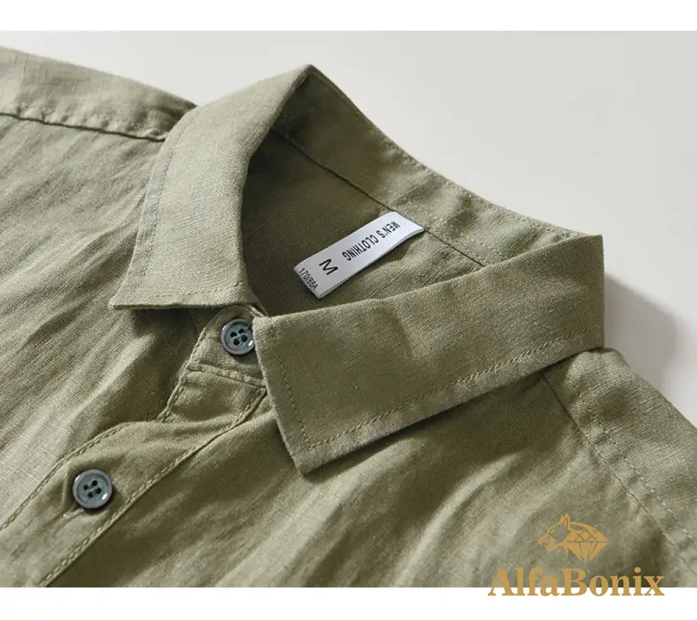 Summer New Casual Cargo Short Sleeve Shirts for Men Pure Linen Simple Slim Thin Men Clothing BL993