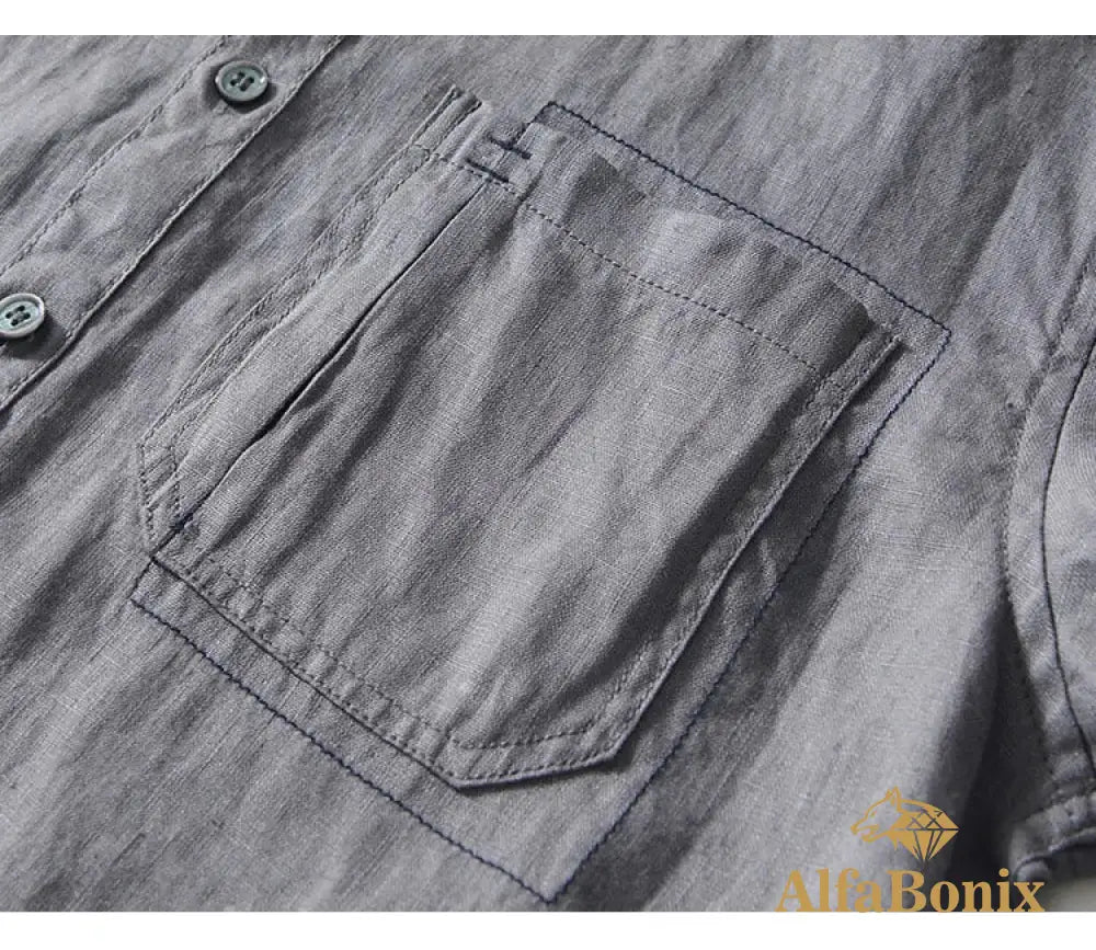 Summer New Casual Cargo Short Sleeve Shirts for Men Pure Linen Simple Slim Thin Men Clothing BL993
