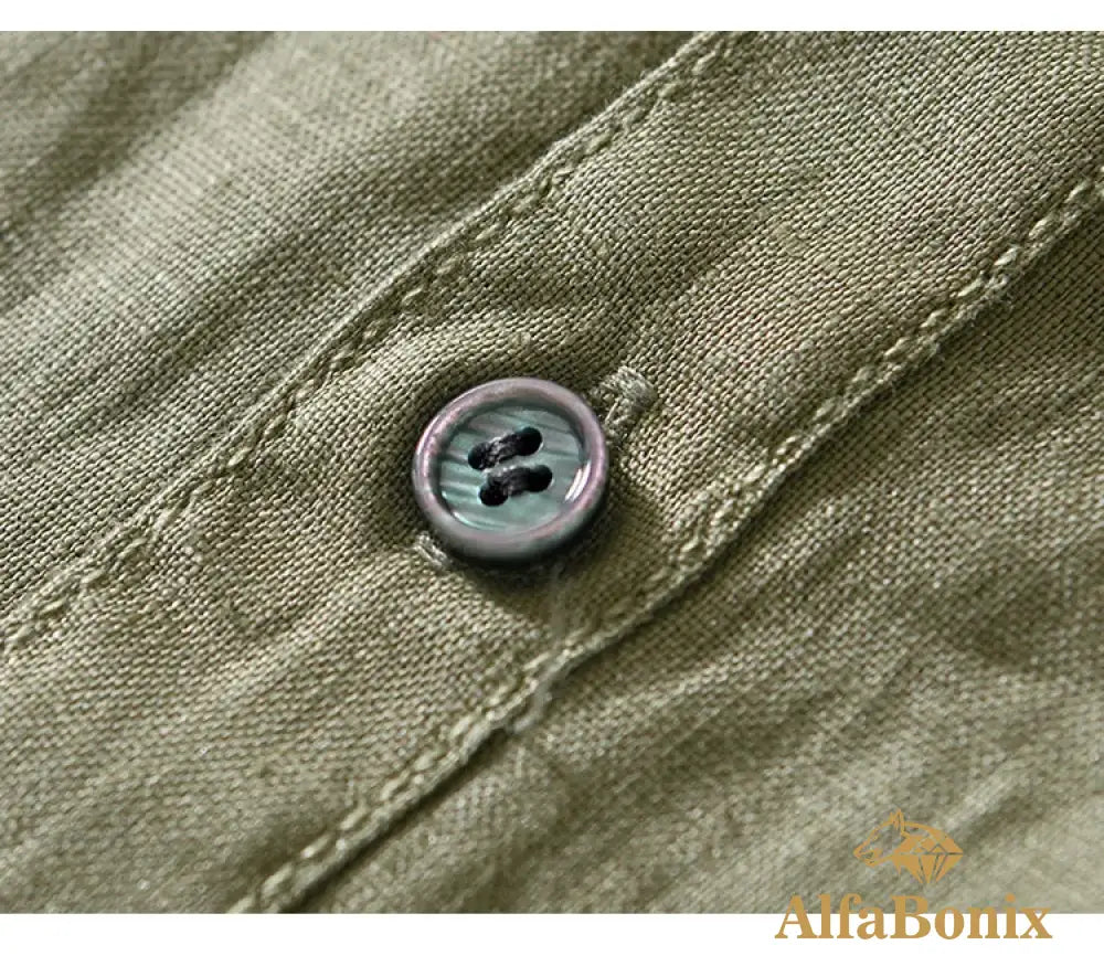 Summer New Casual Cargo Short Sleeve Shirts for Men Pure Linen Simple Slim Thin Men Clothing BL993