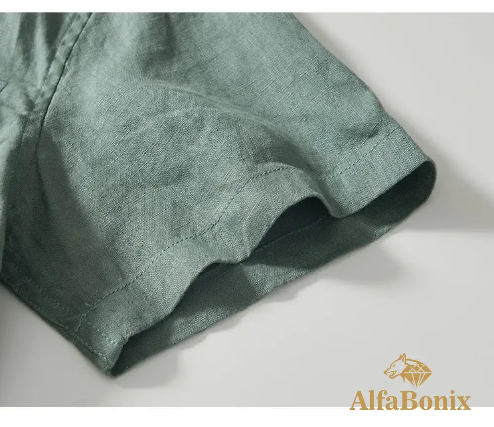 Summer New Casual Cargo Short Sleeve Shirts for Men Pure Linen Simple Slim Thin Men Clothing BL993