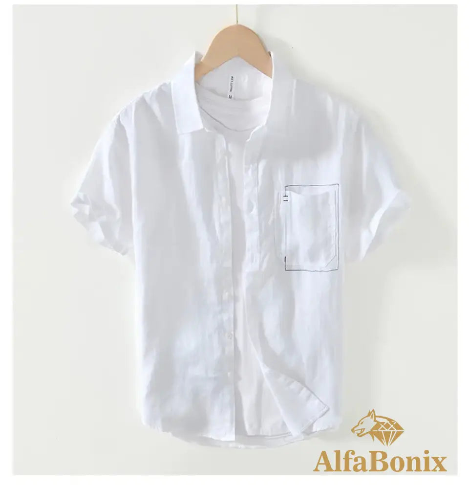 Summer New Casual Cargo Short Sleeve Shirts for Men Pure Linen Simple Slim Thin Men Clothing BL993