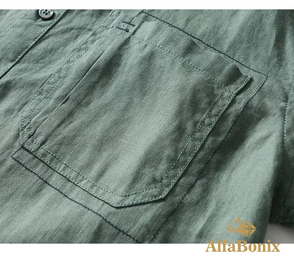 Summer New Casual Cargo Short Sleeve Shirts for Men Pure Linen Simple Slim Thin Men Clothing BL993