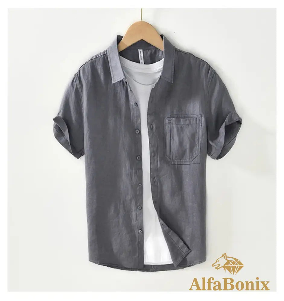Summer New Casual Cargo Short Sleeve Shirts for Men Pure Linen Simple Slim Thin Men Clothing BL993
